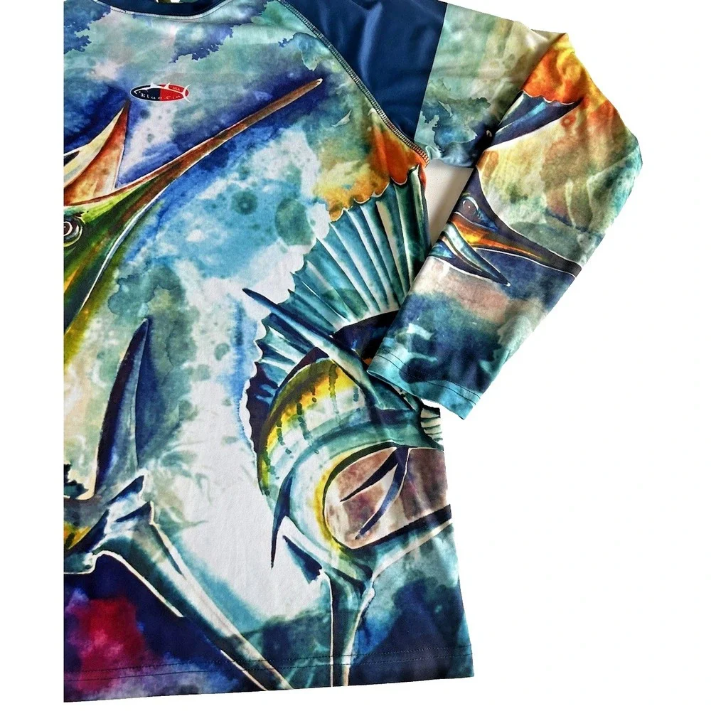 Mens Bluefin Performance Marlin Print‎ Long sleeve Pullover size M